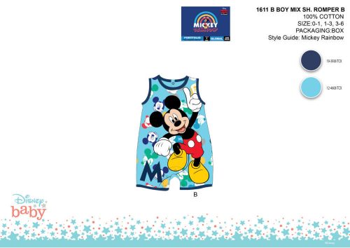 Disney Mickey Mouse Sommer-Baby-Strampler ohne Ärmel – Hellblau-Dunkelblau – für Babys von 0–1 Monaten