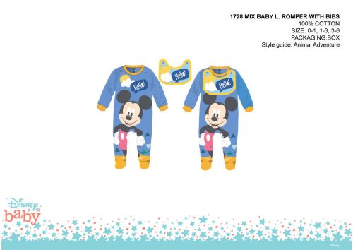 Disney Topolino bebè con bavaglino a calci - blu acciaio - per bimbi 0-1 mese