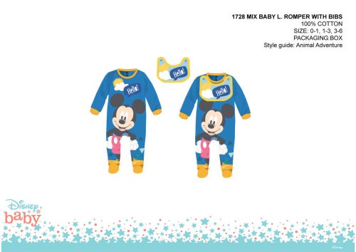 Disney Mickey Mouse Baby mit Trittlätzchen – mittelblau – für Babys im Alter von 0–1 Monaten