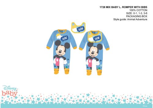 Papusa Disney Mickey Mouse cu baveta - albastru deschis - pentru bebelusi 3-6 luni