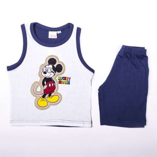 Ansamblu de vara din bumbac pentru baieti Mickey mouse - set tricou-short - albastru inchis - 110