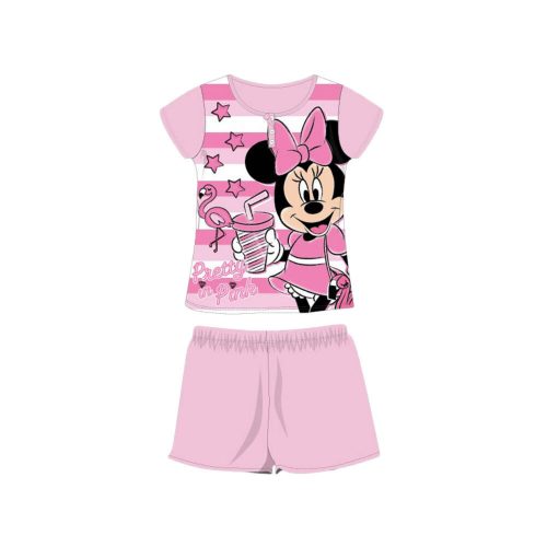 Sommer-Kurzarm-Kinderpyjama aus Baumwolle – Disney Minnie Mouse – gestreift – Hellrosa – 128