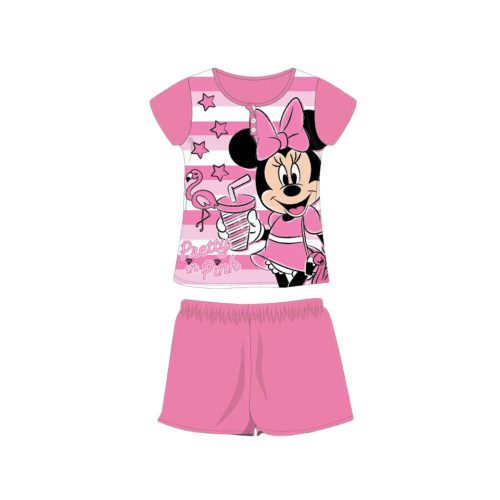 Letní dětské bavlněné pyžamo s krátkým rukávem - Disney Minnie mouse - pruhované - růžové - 122