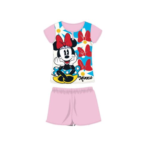 Sommer-Kurzarm-Kinderpyjama aus Baumwolle – Disney Minnie Maus – Hellrosa – 104