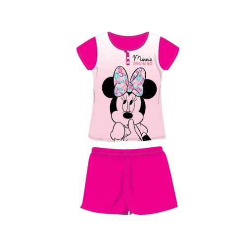 Summer short-sleeved children's cotton pajamas - Disney Minnie mouse - with Minnie lettering - pink - 104