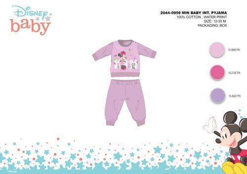 Pijamale de iarnă din bumbac interlock pentru bebeluși - Disney Minnie mouse - violet deschis - 80