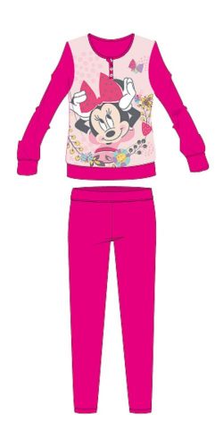 Disney Minnie egér téli pamut gyerek pizsama - interlock pizsama - virág mintával - pink - 110