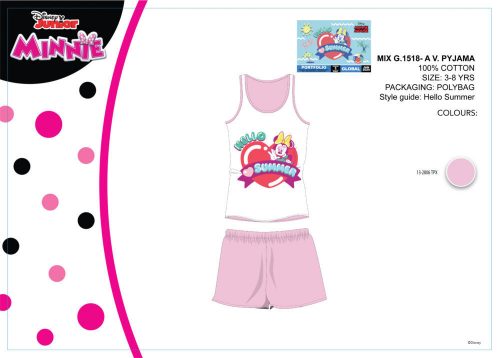 Pijamale de vară Disney Minnie mouse fără mâneci pentru copii - pijamale din bumbac - roz deschis - 110