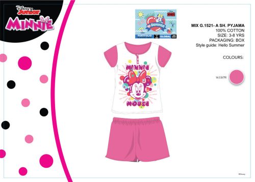 Pijamale de vara Disney Minnie mouse cu maneca scurta pentru copii - pijamale din bumbac - roz