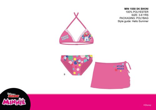 Set costum de baie Disney Minnie Mouse pentru fete - bikini cu top triunghi + fusta - roz - 122