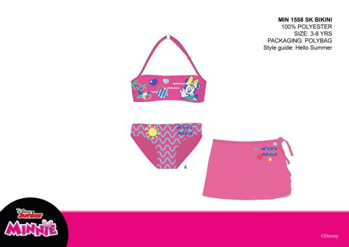 Completo costume da bagno Disney Minnie Mouse per bambina - bikini+gonna - rosa scuro - 110