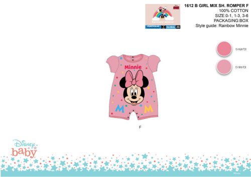 Letný detský overal s krátkym rukávom Disney Minnie mouse - ružový - pre bábätká 0-1 mesiac