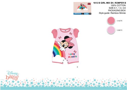 Letný detský overal s krátkym rukávom Disney Minnie Mouse - svetloružovo-ružový - pre bábätká 1-3 mesiace