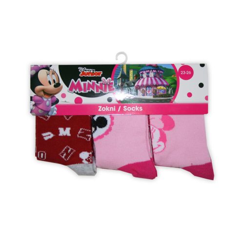 Kinder-Söckchen aus Baumwolle – 3 Paar – Minnie Maus – rosa-rot-rosa – 27–30