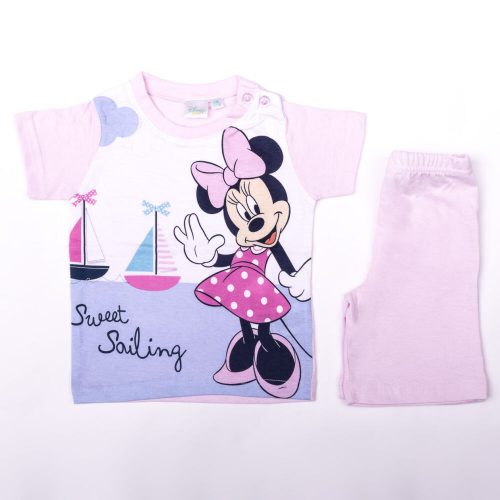 Ansamblu de vara din bumbac fetita Minnie mouse - set tricou-short - roz deschis - 80