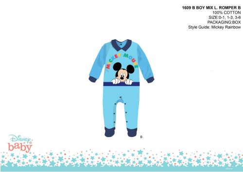 Sezura bebelus Disney Mickey Mouse - cu guler - albastru deschis-albastru inchis - pentru bebelusi 0-1 luni