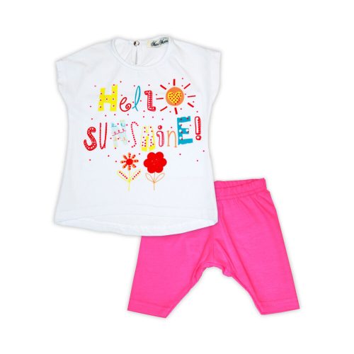 Cotton T-shirt-pants set with summer pattern for babies - white-pink - 74