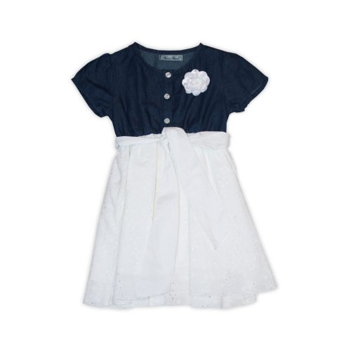 Jeans - summer dress with azure material combination - cotton dress - white-jean blue - 128