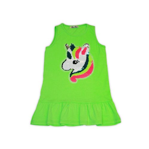 Sleeveless cotton dress with unicorn print, decorated with sequins - green - 110