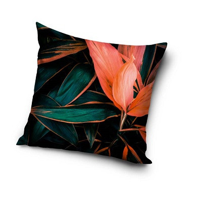 Fodera per cuscino con motivo floreale 40x40 cm - nero-arancio