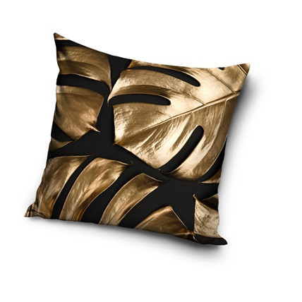 Fodera per cuscino con motivo foglie 40x40 cm - nero e oro