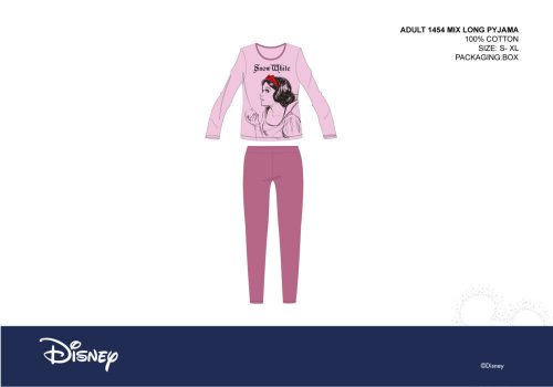 Disney Schneewittchen Damen-Jersey-Pyjama – Baumwollpyjama – Hellrosa-Lila – L