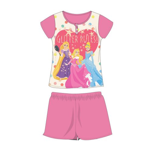 Sommer-Kurzarm-Kinderpyjama aus Baumwolle – Disney-Prinzessinnen – Rosa – 104