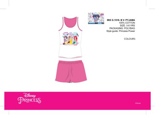 Pigiama estivo per bambini senza maniche Disney Princess - pigiama di cotone - rosa - 104