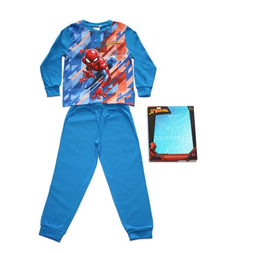 Long thin cotton children's pajamas - Spiderman - with abstract pattern - Jersey - medium blue - 128