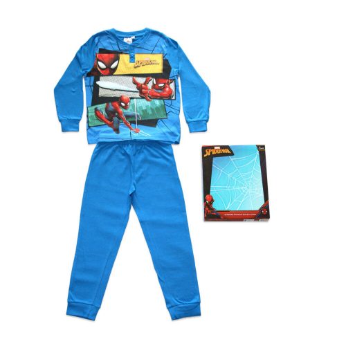 Langer Kinderpyjama aus dünner Baumwolle – Spiderman – Jersey – Mittelblau – 98