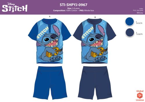 Stitch Sommer-Kurzarm-Kinderpyjama für Jungen – Baumwollpyjama – Mittelblau – 110