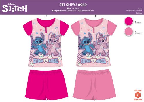 Stitch summer short-sleeved children's pajamas for little girls - cotton pajamas - pink - 104