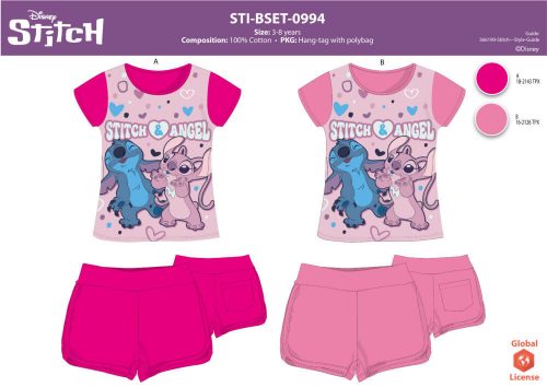 Stitch cotton summer ensemble for little girls - T-shirt and shorts set