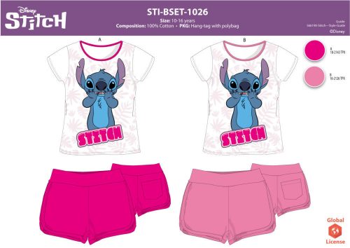 Stitch cotton summer ensemble for girls - T-shirt and shorts set