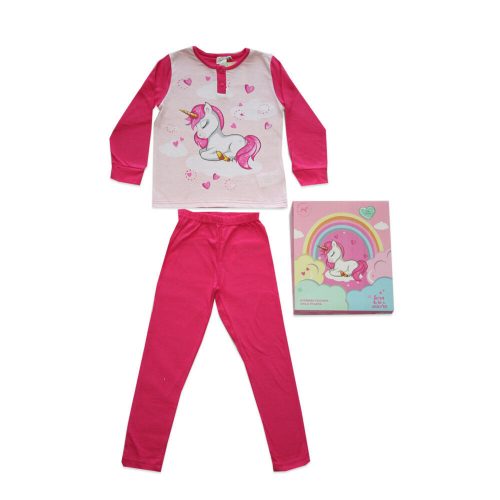 Pigiama per bambini lungo e sottile in cotone - Unicorno - Jersey - rosa - 128