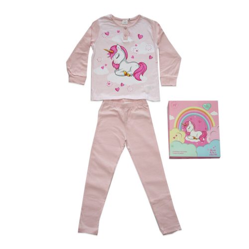 Long thin cotton children's pajamas - Unicorn - Jersey - light pink - 128