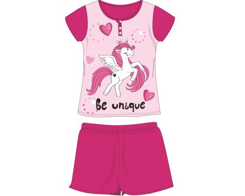 Pijamale de vară pentru copii din bumbac cu mâneci scurte - Unicorn - roz - 104