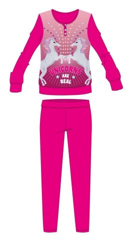 Unicorn winter cotton children's pajamas - interlock pajamas - with Unicorns are real lettering - pink - 104