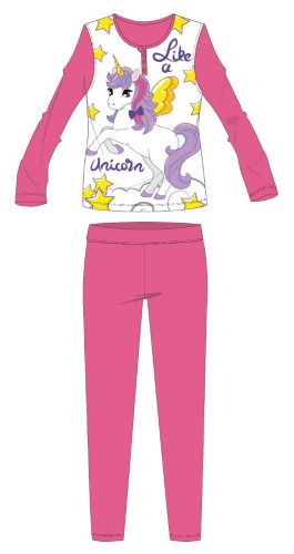 Einhorn langer, dünner Kinderpyjama – Pyjama aus Baumwolljersey – Rosa – 98