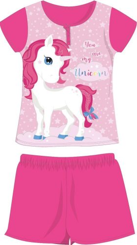 Unicorn summer short-sleeved children's cotton pajamas - jersey pajamas - pink