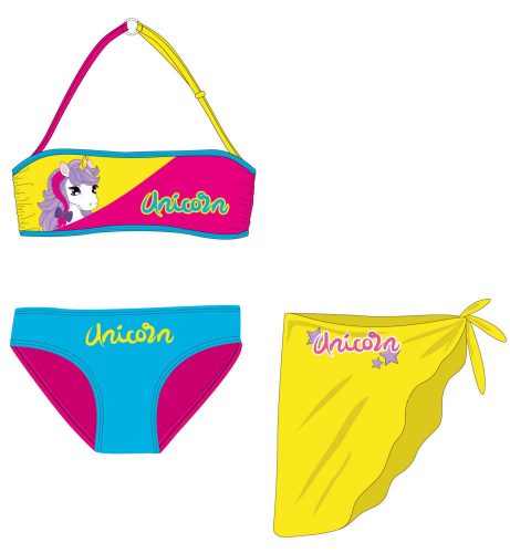 Set plavek Unicorn - bikiny+sukně pro holčičky - růžovo-tyrkys-modro-žlutá - 104