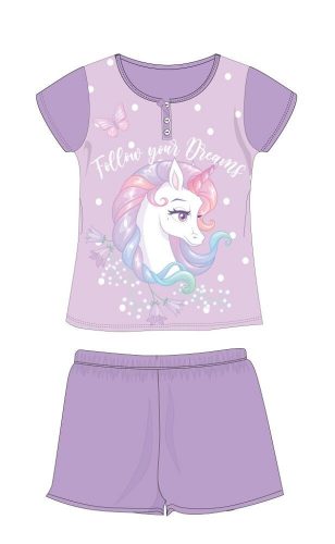 Pijamale copii cu mâneci scurte de vară Unicorn - pijamale din bumbac - mov - 116