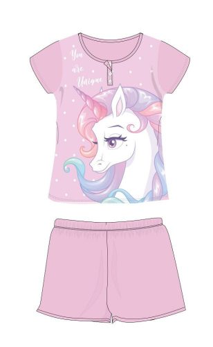 Unicorn summer short-sleeved children's pajamas - cotton jersey pajamas - light pink - 116