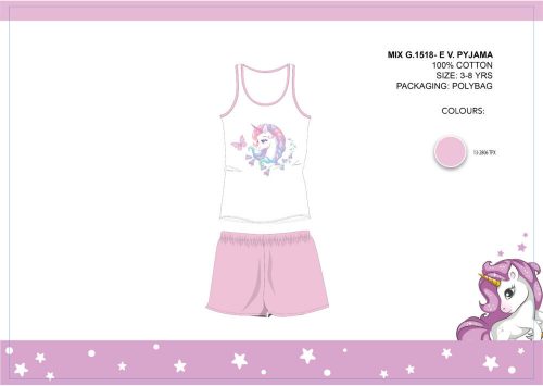 Unicorn summer sleeveless children's pajamas - cotton pajamas - light pink