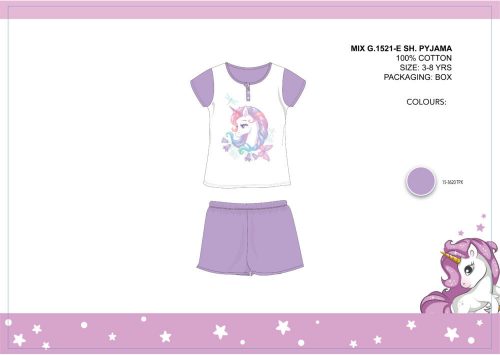 Unicorn summer short-sleeved children's pajamas - cotton pajamas - light purple