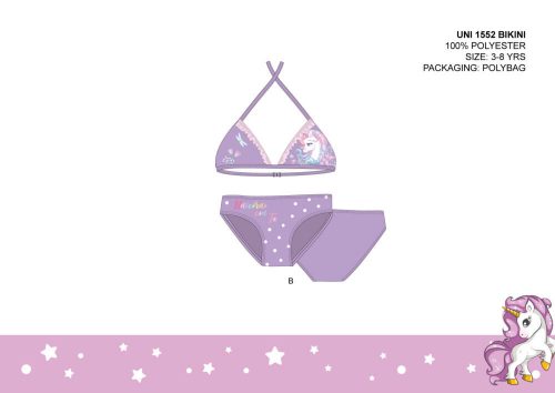 Costum de baie unicorn din două piese pentru fete - bikini cu top triunghi - violet deschis - 116